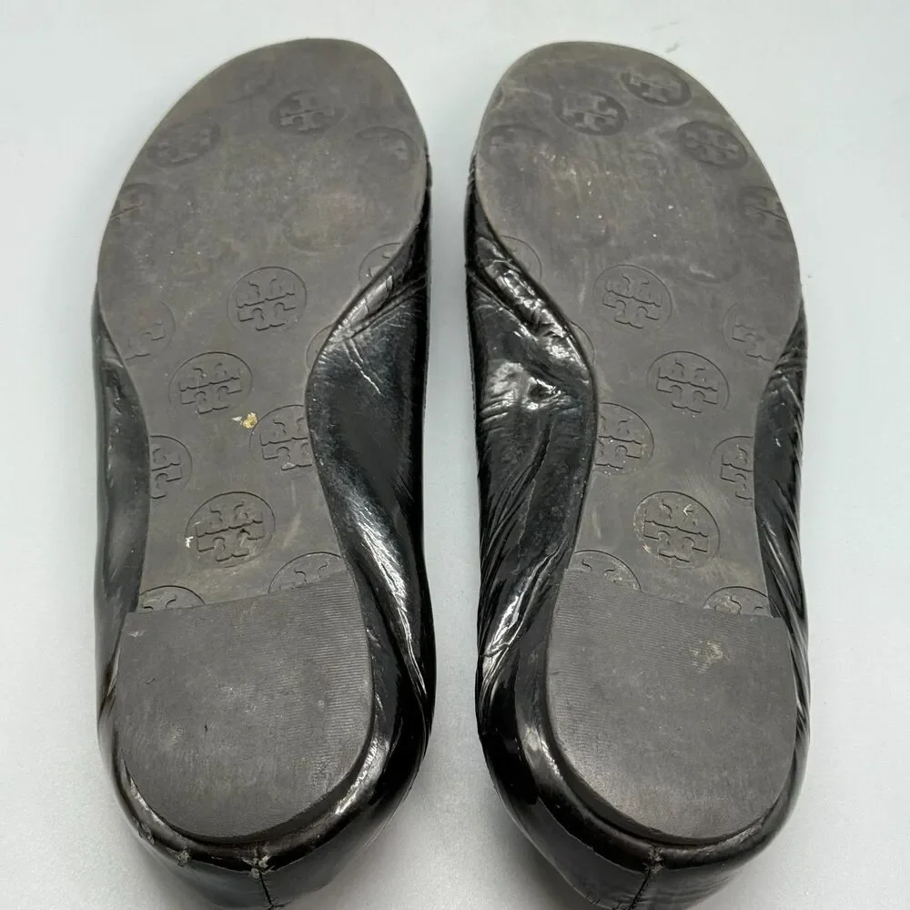 Tory Burch Reva Women's 6.5 Black Leather Ballet Flats Slip-On Round Toe Comfort